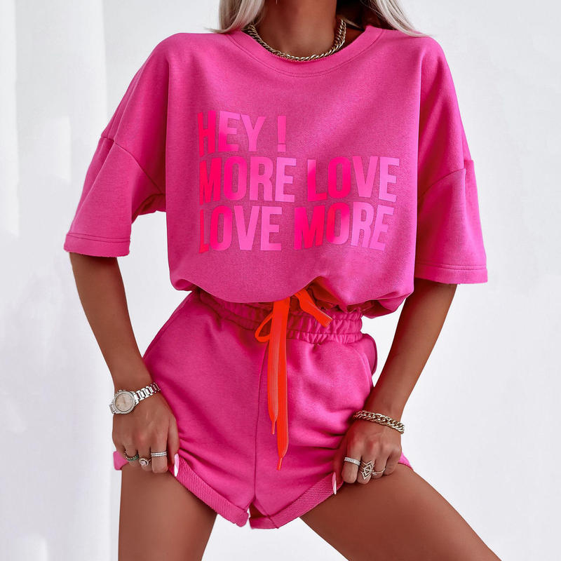 2025 Amazon European and American Spring and Summer Fashion Sports Two-Piece Set Short-Sleeved Letter-Printed Top and Shorts Set