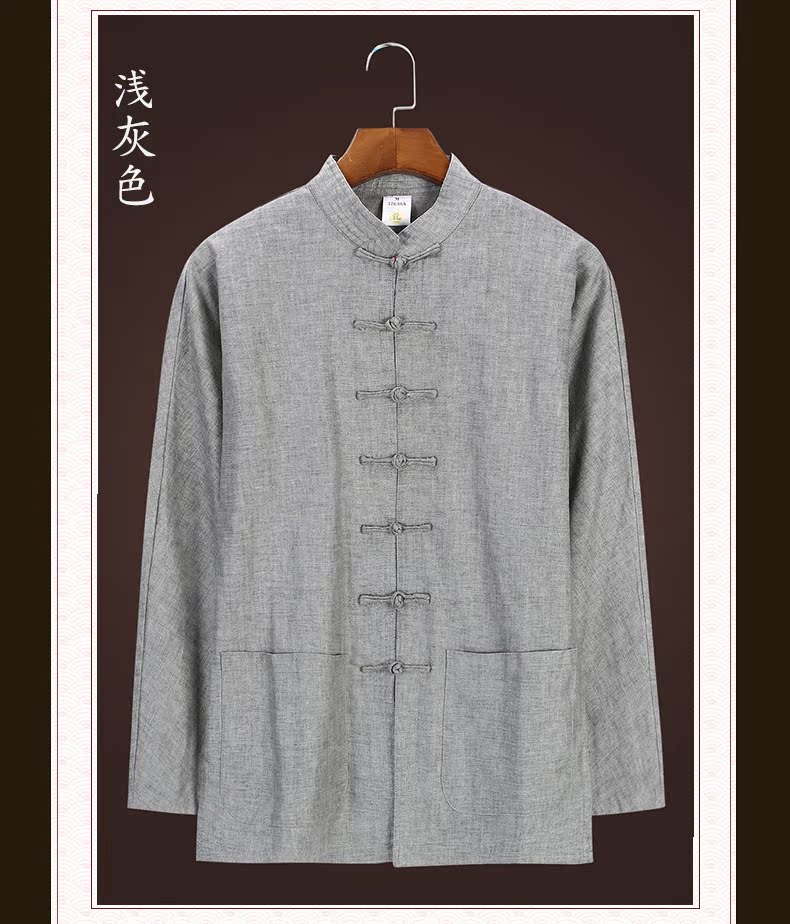 Tang phù hợp với áo khoác nam mùa thu và mùa đông gió quốc gia cha tải cotton và vải lanh quần áo trung niên bình thường quần áo thổ cẩm