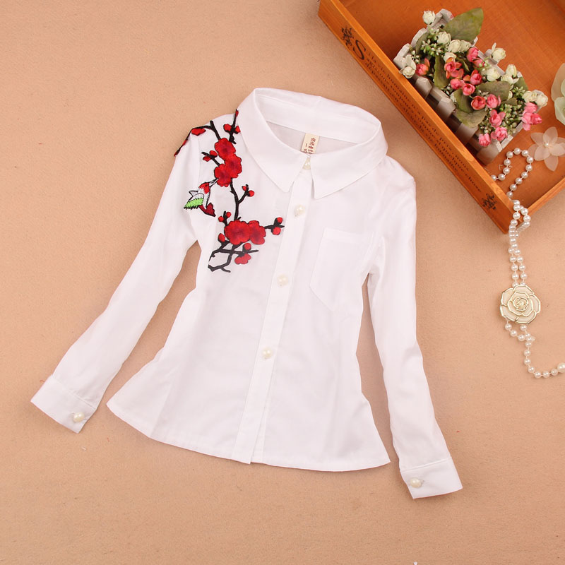 Mùa xuân 2018 mới cho bé gái áo dài tay thêu trong áo bé trai cotton màu trắng hoang dã bexinhshop shop