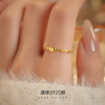 This Life Year S925 Silver Sweet Beauty Brief Geometric Chain Heart-shaped Ring Women Ins wind ring Interlocking Loving Vegan Circle