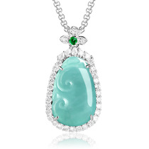 Natural Emerald Blue Water Like Silver-plated Ice-mounted Jade Pearl Female Needle Hanging