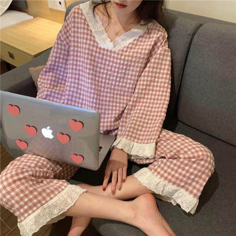 2021 South Korea new net red long sleeved pajamas female two-piece casual loose long sleeve Korean home suit suit