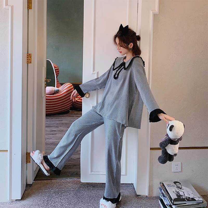 Pajamas female spring and autumn suits long sleeve loose princess style mother pregnant women students ins sweet home clothes can be worn outside