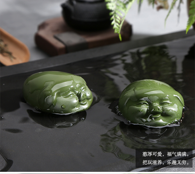 Yun Shang Yi ban đầu của tôi bùn xanh tím cát đầu lợn Fu lợn trà vật nuôi trà món ăn trang trí dễ thương lợn trà chơi phụ kiện trà bình hãm trà