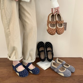 Cowhide version polka dot color-blocking genuine leather ballet style mary jane shoes women's versatile casual single shoes 2025 autumn new style Cowhide version polka dot color-blocking genuine leather ballet style mary jane shoes women's versatile casual single shoes 2025 autumn new style