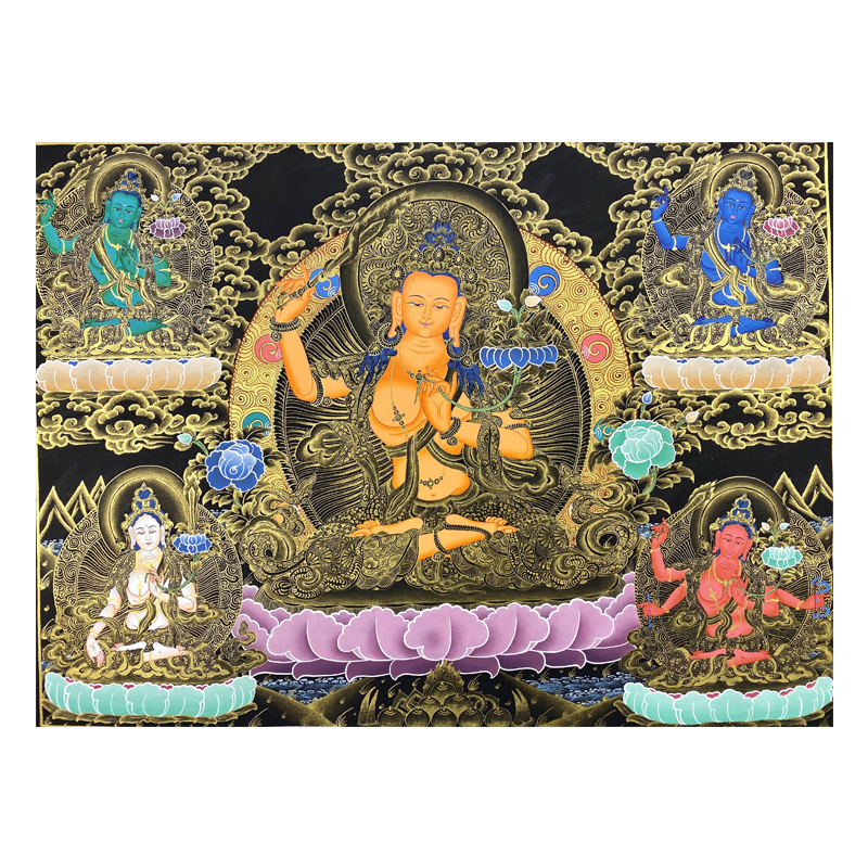 Black Gold Yellow Treasure God Avenjustva Pure Hand Painted Pure Handmade Nepal Tibet Tangka Hung Painting Genguan Decorative Painting