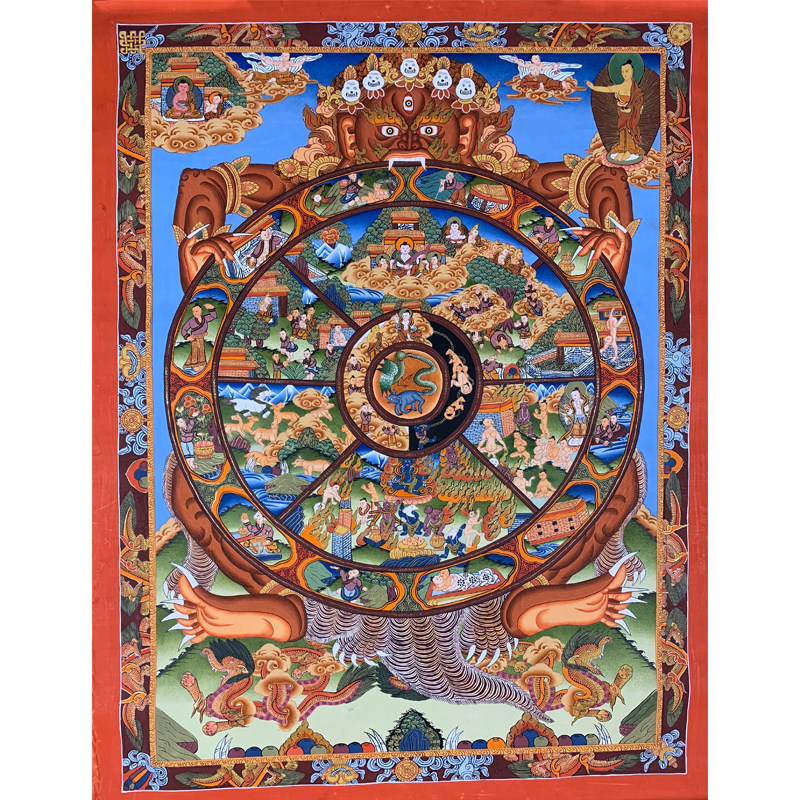 Nepal Tangka Six Road Wheels Back Altar City Pure Hand Painted Pure Handmade Tibetan Tangka Hanging Painting Home