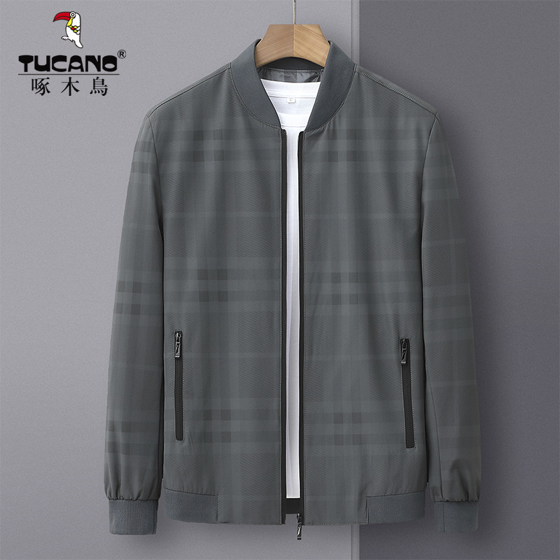 Plaid Jacket Woodpecker Baseball Collar Spring Autumn