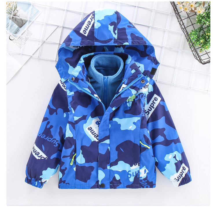 Children's clothing children's three-in-one windbreaker 2021 new detachable windbreaker boy spring and autumn plus velvet foreign style jacket