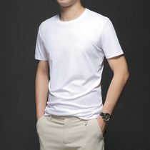 White short sleeve T-shirt men summer cotton trend slim round neck solid color casual mercerized cotton T-shirt base shirt men