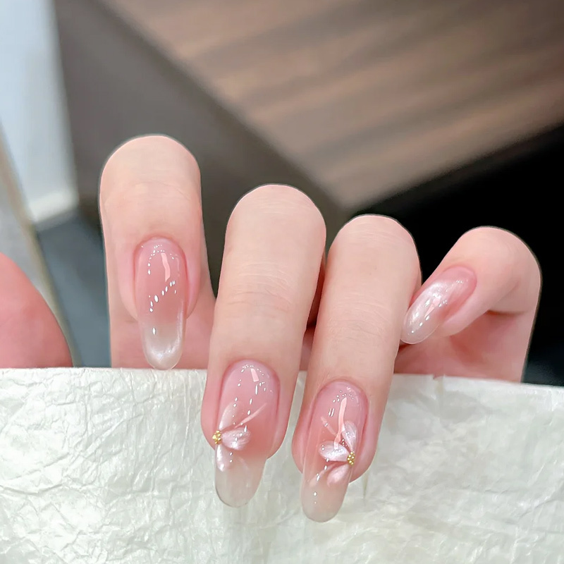 【Pink Blossom Language】Gentle Blush Short Handmade Wearable Nail Art Floral Manicure 2025 Autumn/Winter Brightening Nail Stickers