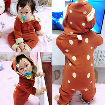 (Broken code clearance) baby clothes autumn and winter climbing clothing mens and womens knitted one-piece clothes thickened