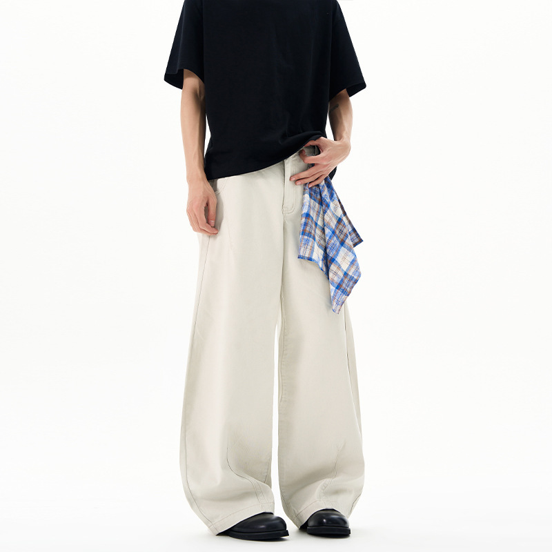 Dl Brand Summer Washed Paris Beige Gray Casual Pants with Detachable Scarf Design Wide-Leg Pants for Men and Women