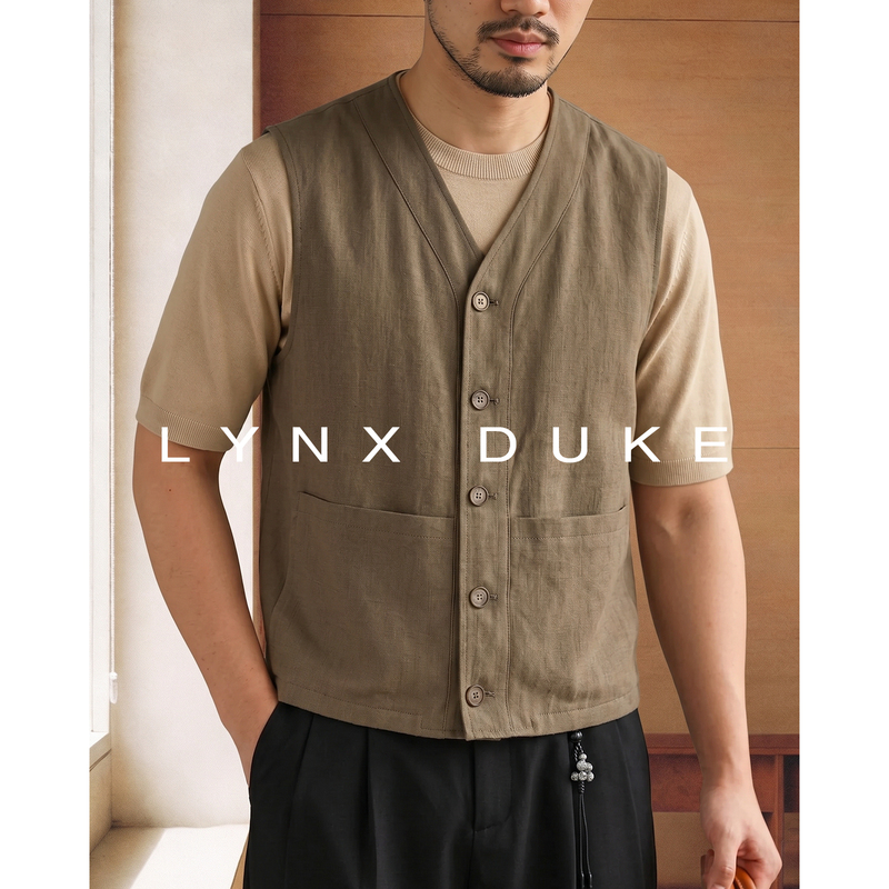 Retro Vintage Style Vest Linen Spring/Summer Men's Spring/Autumn Trendy Sleeveless Casual Jacket Retro Vintage Style Vest Linen Spring/Summer Men's Spring/Autumn Trendy Sleeveless Casual Jacket