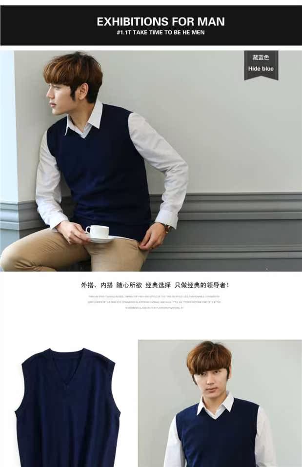 Áo len dệt kim cashmere vai nam cổ chữ V len áo len không tay áo len áo len mùa thu và mùa đông Kiểu dáng mỏng mới lạ áo vest nam hàn quốc