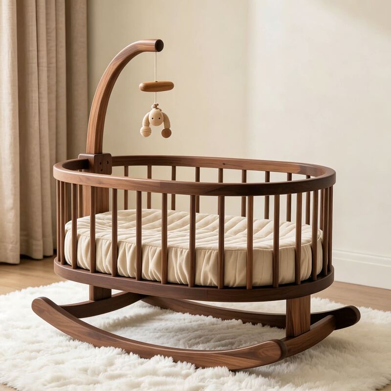 North American Black Walnut Baby Rocking Bed, All Solid Wood, Unpainted, Baby Cradle Bed, Can Rock and Soothe Newborns