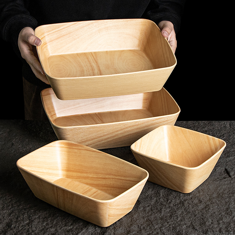 Melamine Rectangular Wood Grain Display Plate Rotating Buffet Hot Pot Tableware Commercial Sukiyaki Vegetable Platter