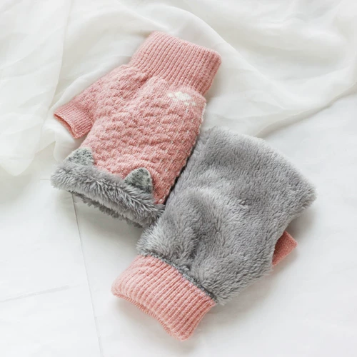 Зимние милые трикотажные перчатки, в корейском стиле