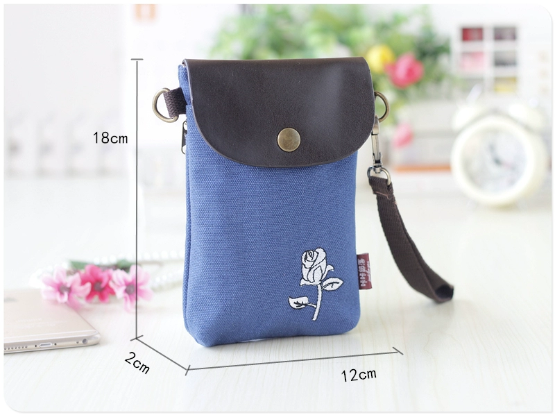 Gói điện thoại di động 6 inch vải bạt điện thoại di động nữ vải xéo hoang dã điện thoại di động túi mini dễ thương ví tiền xu