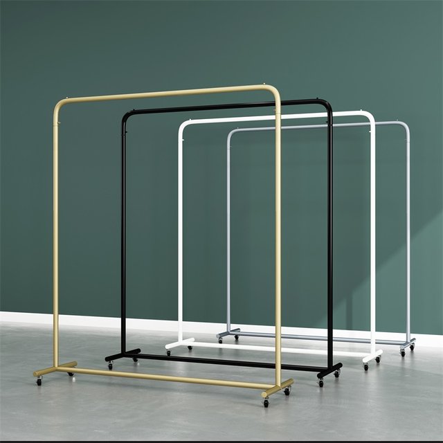 ຮ້ານຂາຍເສື້ອຜ້າສະແດງ rack gold clothes rack women's clothes store shelf floor-standing clothes hanger light luxury style mobile with wheels