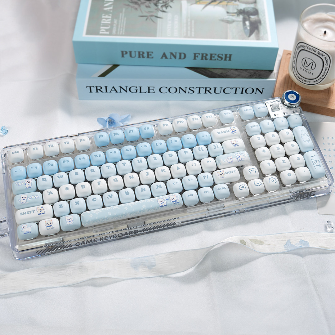 Индивидуальная прозрачная механическая клавиатура AOC K98-key с тремя режимами беспроводной связи bluetooth mahjong sound girl office RGB gaming Изображение 1