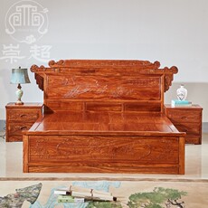 товар из китая 红木中式花鸟床刺猬紫檀1.8双人床花梨木财源滚滚大床 1.5实木床