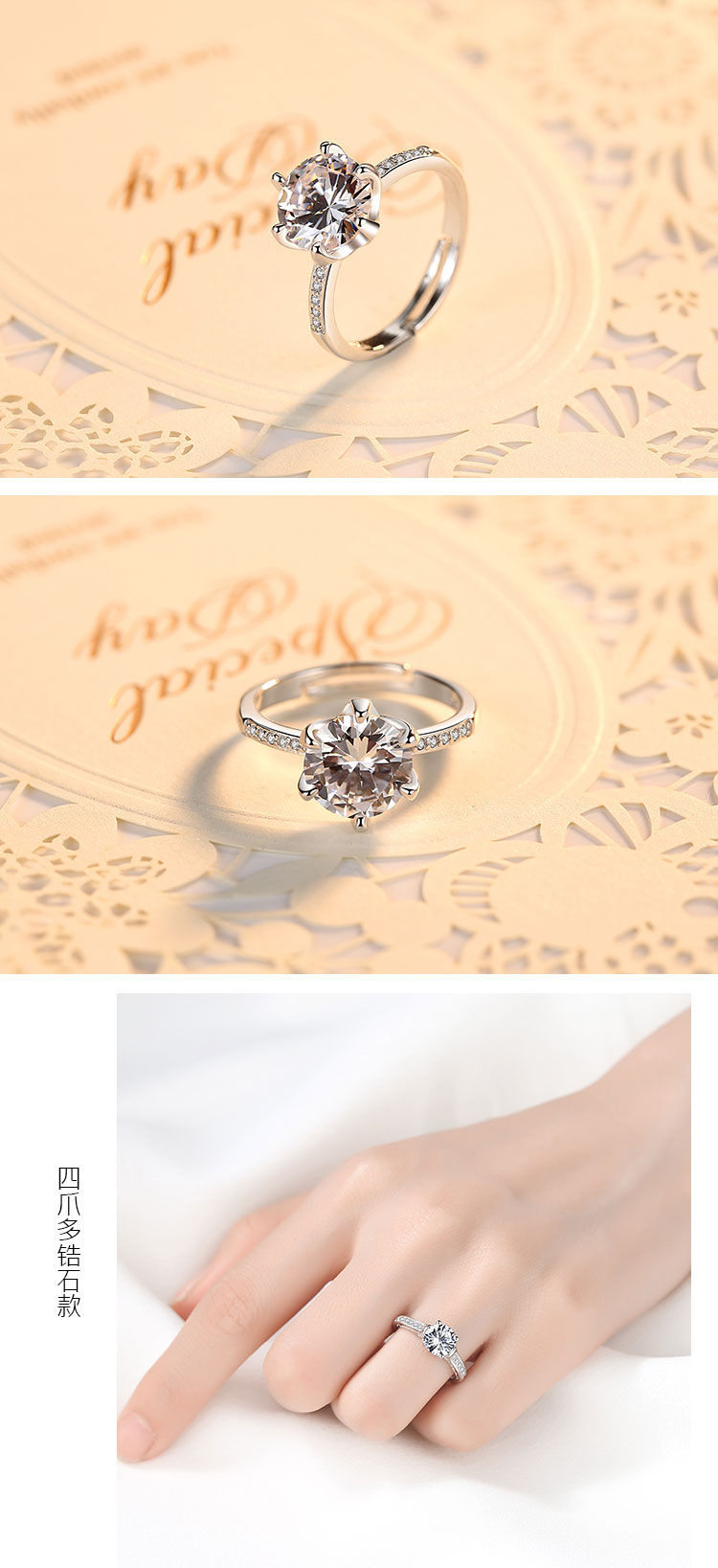 S925 sterling bạc mô phỏng nhẫn 1 carat kim cương sáu móng vuốt đơn zircon ngón tay nhẫn nữ Nhật Bản và Hàn Quốc mạng thiết kế thích hợp màu đỏ - Nhẫn nhẫn nam vàng tây