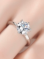 S925 sterling bạc mô phỏng nhẫn 1 carat kim cương sáu móng vuốt đơn zircon ngón tay nhẫn nữ Nhật Bản và Hàn Quốc mạng thiết kế thích hợp màu đỏ - Nhẫn nhẫn đeo ngón trỏ