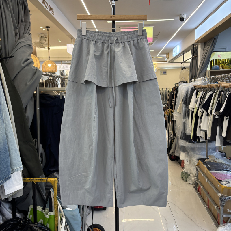 European Style 78001 Summer Ultra-Thin Faux Two-Piece Elastic Waist Drawstring Versatile Casual Scimitar Wide-Leg Pants for Women European Style 78001 Summer Ultra-Thin Faux Two-Piece Elastic Waist Drawstring Versatile Casual Scimitar Wide-Leg Pants for Women
