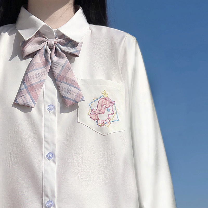 Unicorn Sugar Cube Autumn/Winter Jk Long Sleeve/Short Sleeve Shirt Basic Uniform College Style Japanese Style White Top Women's Plus Size