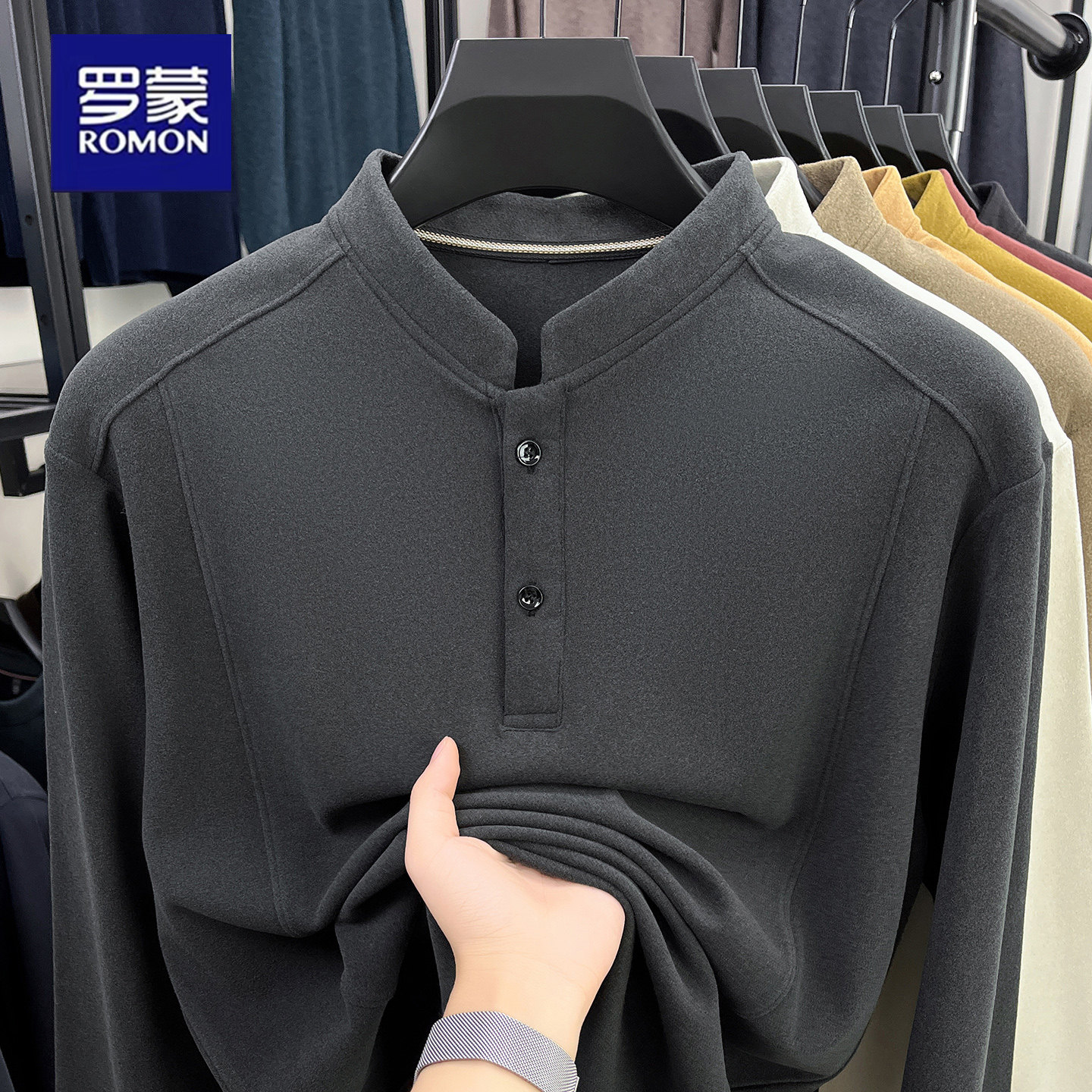 Romon Authentic 秋冬 メンズ長袖Tシャツ、サーマルスウェットシャツ、2025年新スタイル、自己発熱トップ/ベースレイヤー