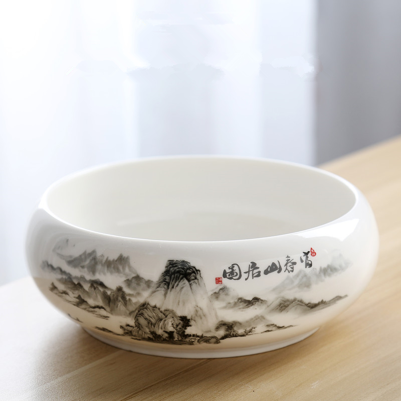 Large tea wash ceramic tea slag household with dehua white porcelain water washing teacup of vessel basin lamb and jade pen washing