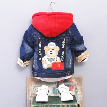 Boy denim plus velvet coat 2017 winter New thick baby children Womens cotton jacket hooded coat tide