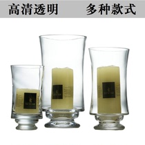 Candlestick Transparent Nordic glass cylindrical round mouth straight wind lamp French candle Cup ornaments wedding desktop furnishings