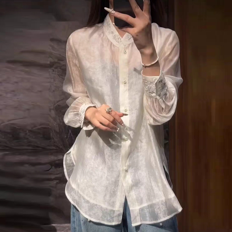 High-End Chinese-Style Rayon Shirt for Women, 2026 Autumn New Collection, Exquisite Embroidery, Loose and Flowing Top, Trendy High-End Chinese-Style Rayon Shirt for Women, 2026 Autumn New Collection, Exquisite Embroidery, Loose and Flowing Top, Trendy