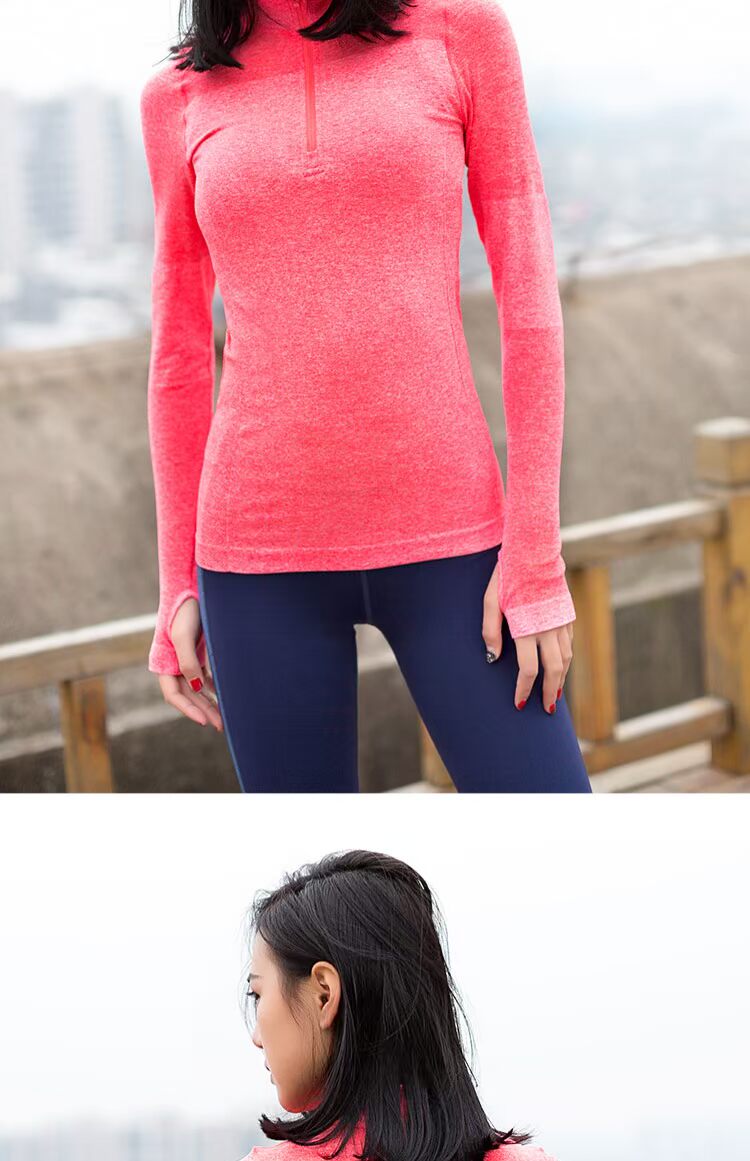 Yoga Tops Thể thao Tay dài Nữ Nửa Zip 2017 Mùa xuân Đứng Cổ áo Tay áo AB Sợi Xám Ash Thể dục Raglan Tay áo thảm yoga liforme