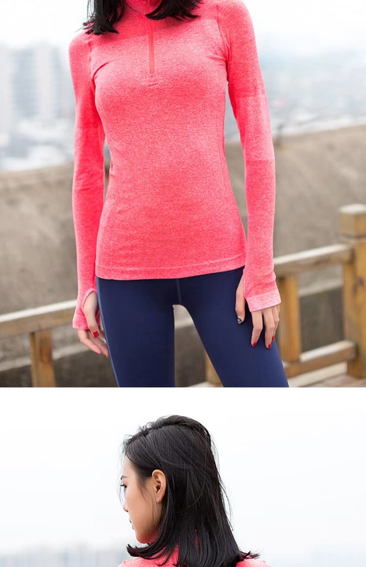 Yoga Tops Thể thao Tay dài Nữ Nửa Zip 2017 Mùa xuân Đứng Cổ áo Tay áo AB Sợi Xám Ash Thể dục Raglan Tay áo áo khoác tập gym nữ