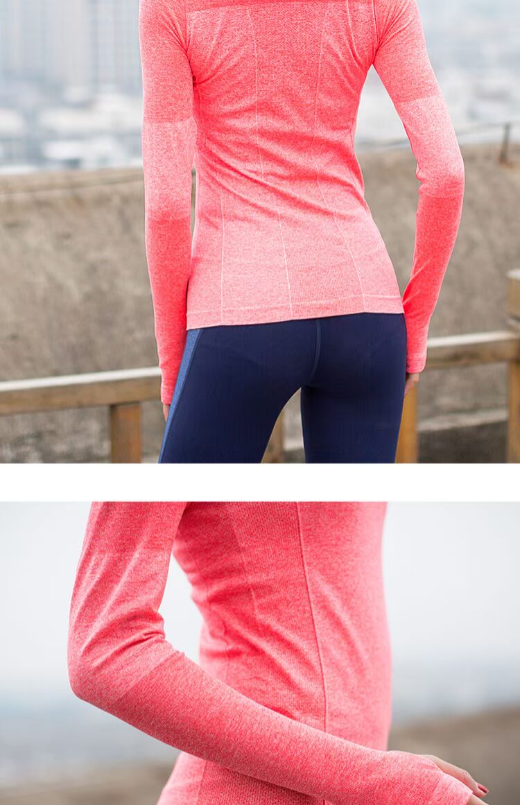 Yoga Tops Thể thao Tay dài Nữ Nửa Zip 2017 Mùa xuân Đứng Cổ áo Tay áo AB Sợi Xám Ash Thể dục Raglan Tay áo thảm yoga liforme