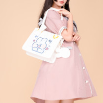 Milk tea Bear * soft cute rabbit cooperative JK bag cute lo bag commuter embroidery crossbody Hand bag shoulder bag large