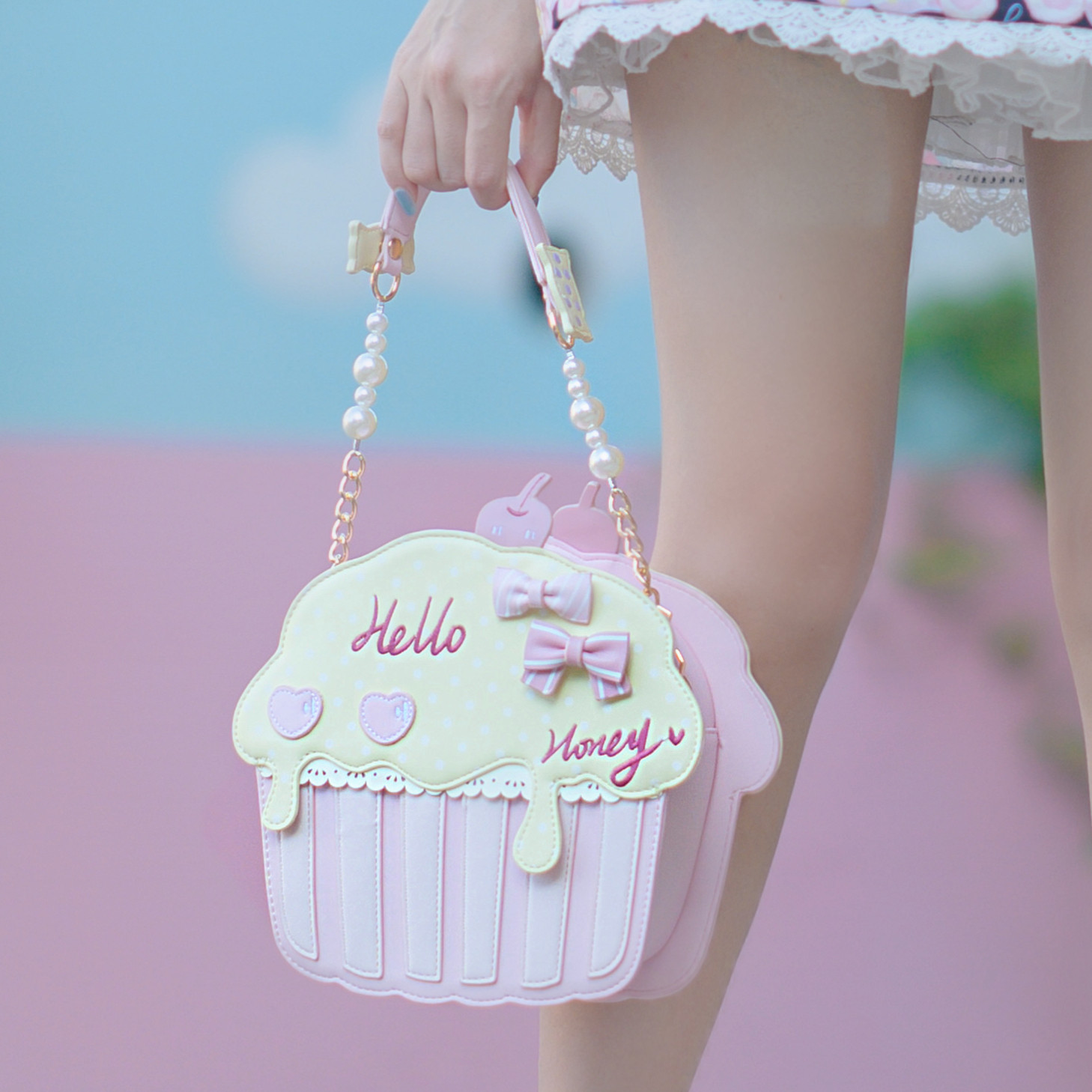 Borsa A Tracolla A Forma Di Cupcake Lolita, Bianca, In Poliestere, Senza Marca - Foto 2