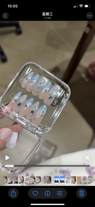 Handmade Twist-Style Press-On Nails【Hai Gan Li】Blue Gradient Full Diamond Fresh Press-On Nails