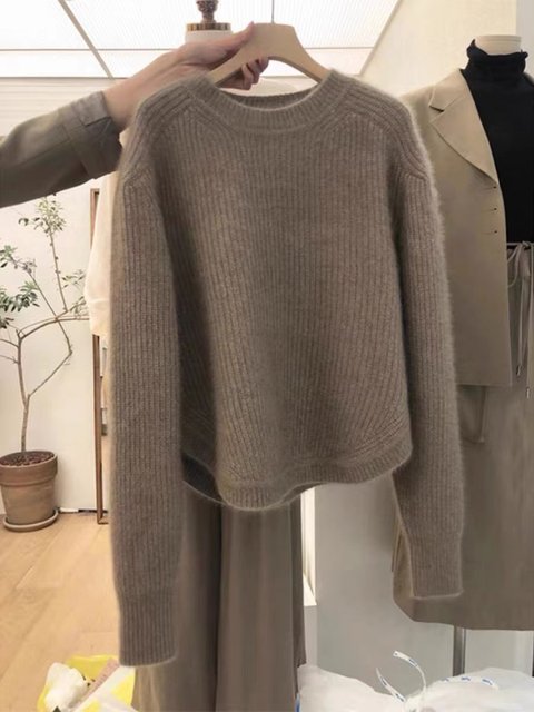 Round neck ingot needle loose cashmere pullover round neck pullover