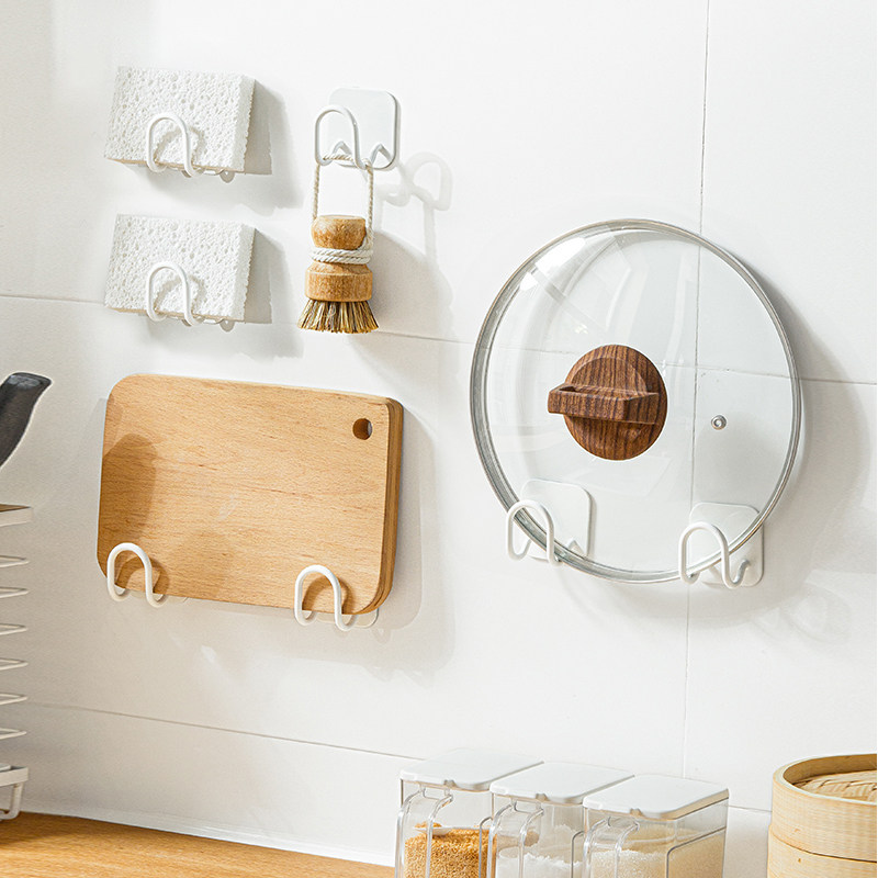 Hook-free punch-free strong viscose wall-mounted stainless steel kitchen pot cover cutting board storage storage seamless clothes hook