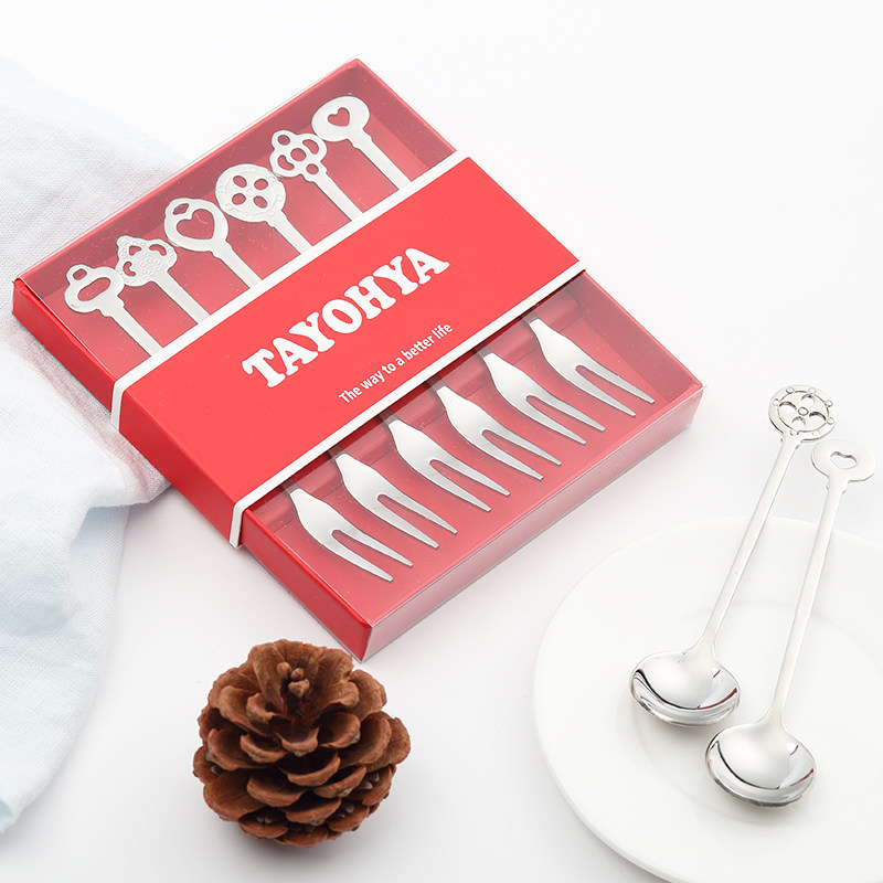 Eurostyle Small Extravaganza 6 Fruit Fork Suit Creativity Cute 304 Stainless Steel Sweet Spoons Coffee Spoon Snack