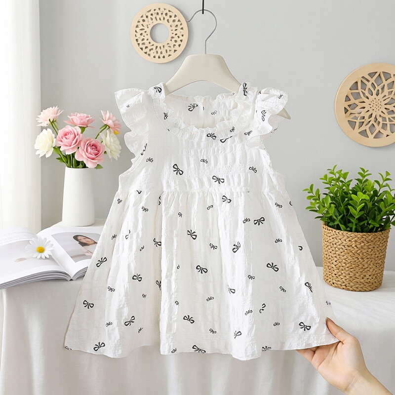 Yinyu Children's Clothing Girls' New Dress Cloud Cotton Flutter Sleeves Sweet Dress Stylish Casual Floral Dress
