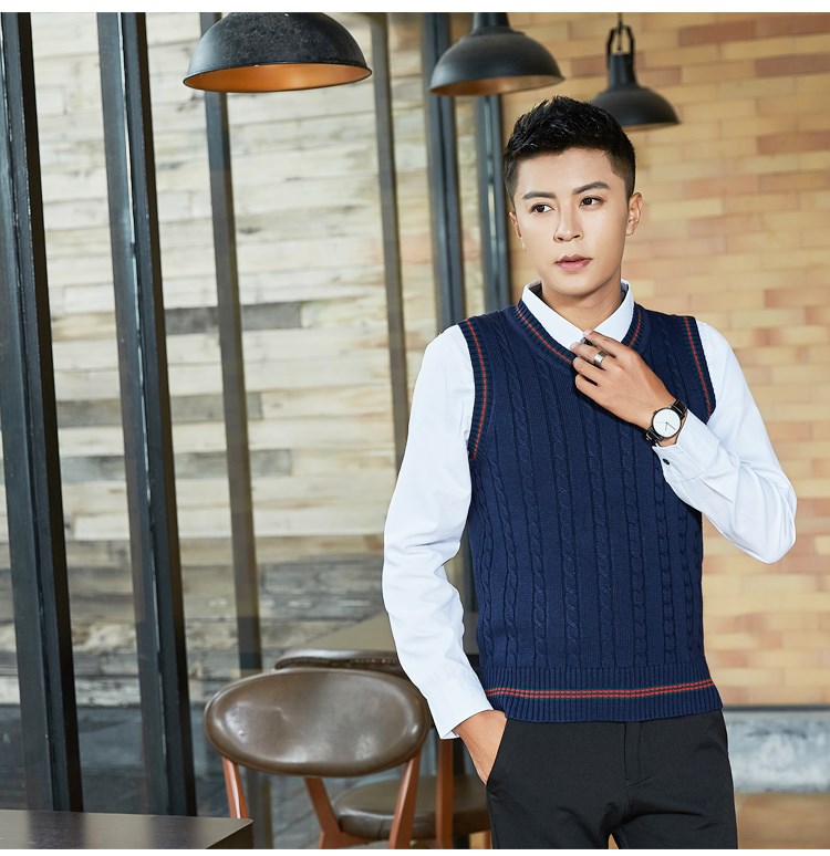Áo len XL nam cổ chữ V gió đại học trùm đầu đan áo len thanh niên len không tay áo vest 200 bảng áo vest nam hàn quốc trẻ trung