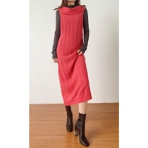 (Rugosa M) red sleeveless sweater long skirt pile collar slim body slim knitted sweater dress women