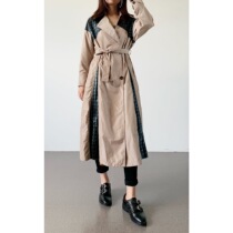(Rugosa M) khaki BAO WEN stitching coat long sleeve coat temperament lace-up trench coat women casual