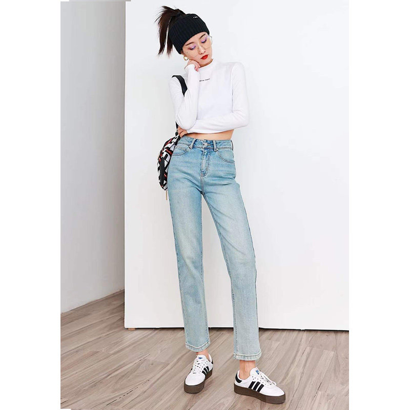 RUGOSAM Four-color small straight-cylinder jeans female early summer new fashion 100 hitch skinny smoke pipe pants 220110001