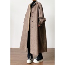 (Rugosa M) mink fur coat womens loose profile casual retro striped wool long coat